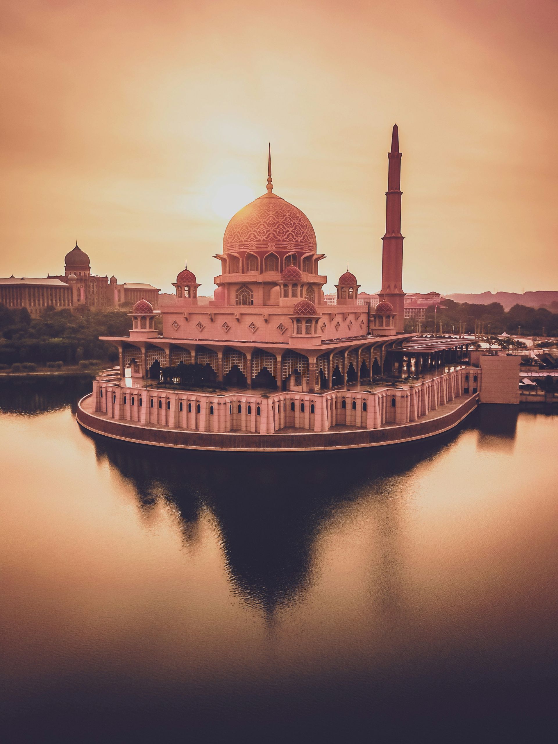 Putra Mosque, also known as the Pink Mosque, in Putrajaya, Malaysia