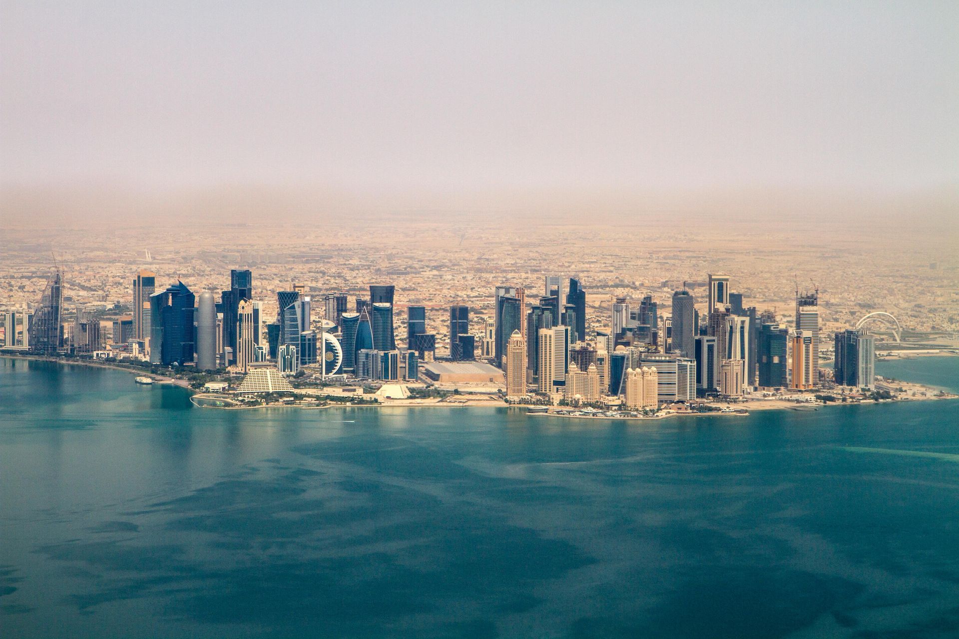 Doha skyline in Qatar, along the Al Corniche Waterfront