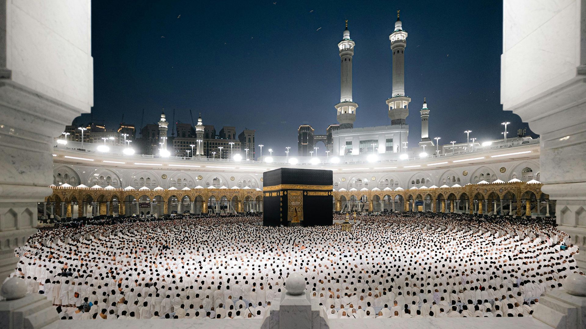Pilgrims at the Kaaba in Masjid al-Haram in Mecca, Saudi Arabia
