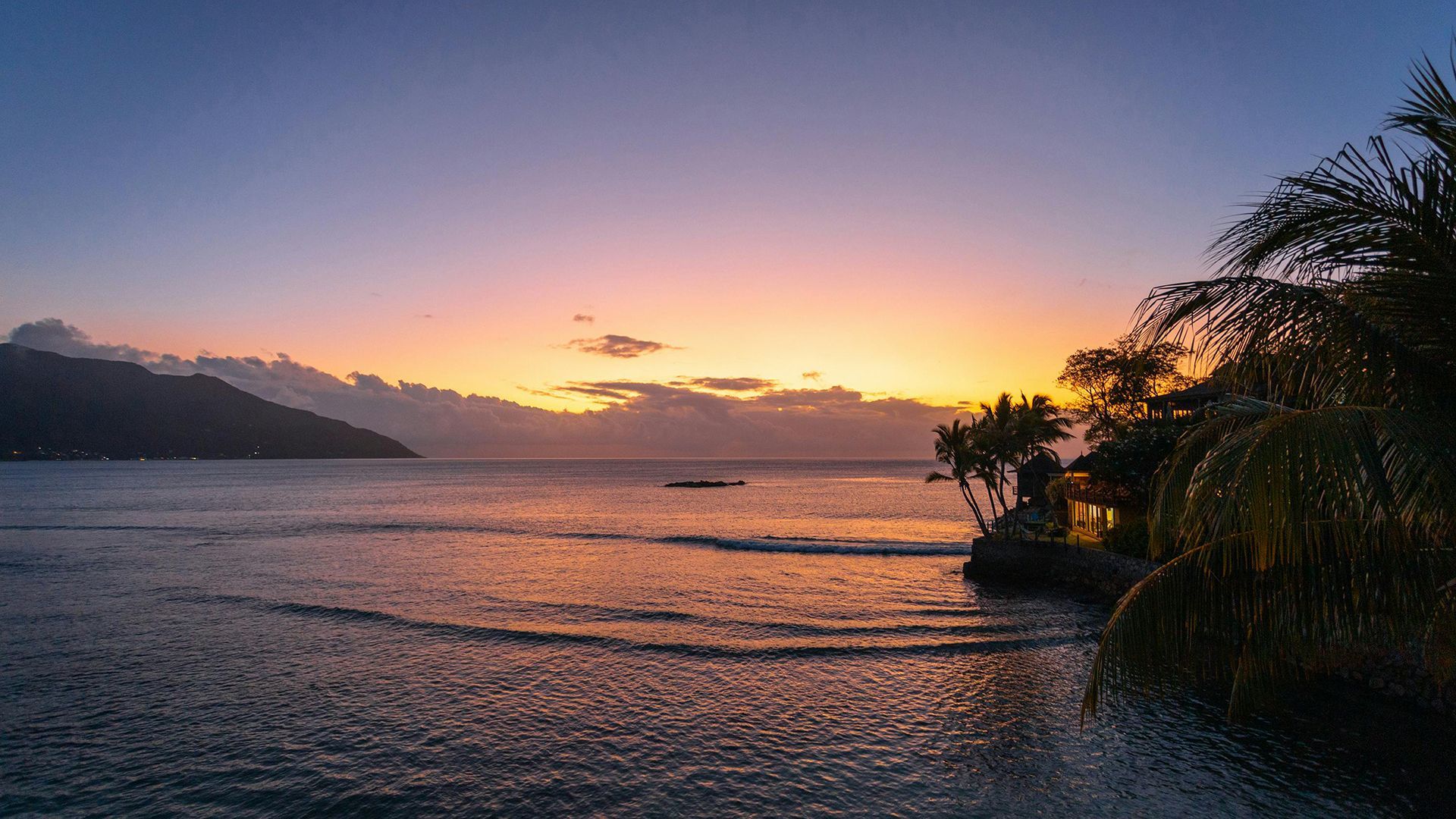 Sunset over the ocean in the Seychelles