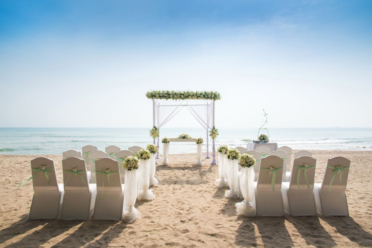 Beach wedding ceremony setup