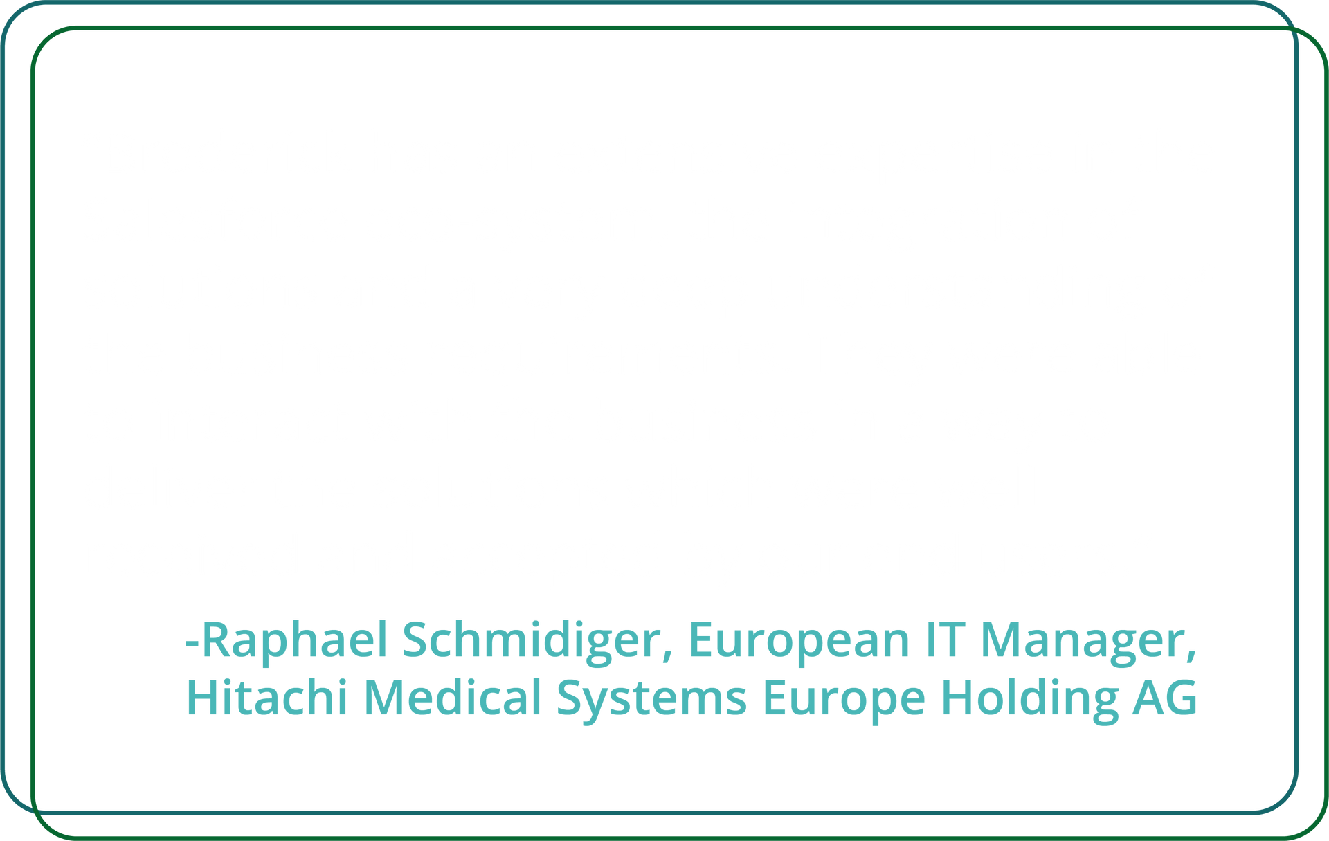 A testimonial quote with white and green text