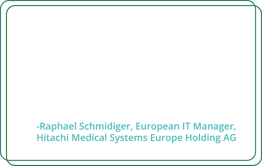 A testimonial quote with white and green text