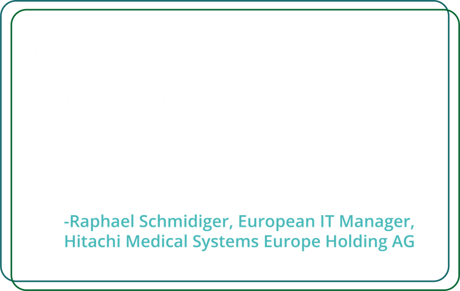 A testimonial quote with white and green text