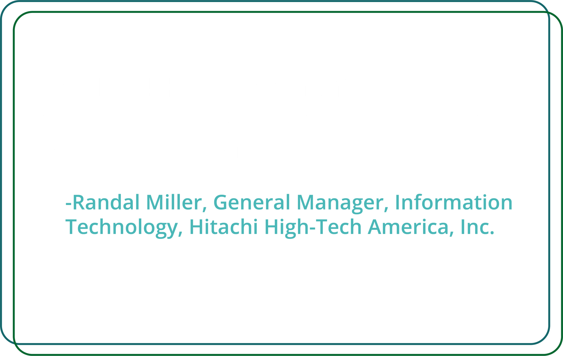 A testimonial quote with white and green text
