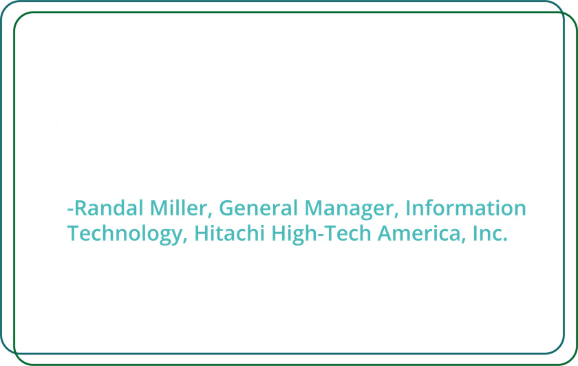 A testimonial quote with white and green text