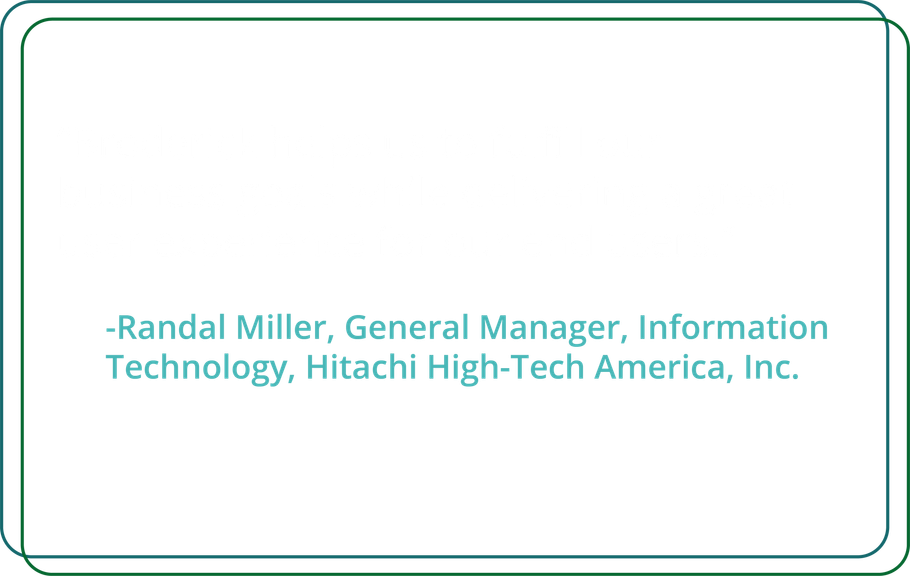 A testimonial quote with white and green text