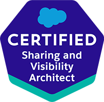 A certified sharing and visibility architect badge with a cloud on it.