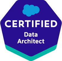 A certified data architect badge with a cloud on it.