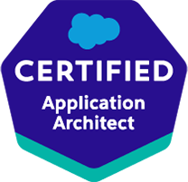 A certified application architect badge with a cloud on it.