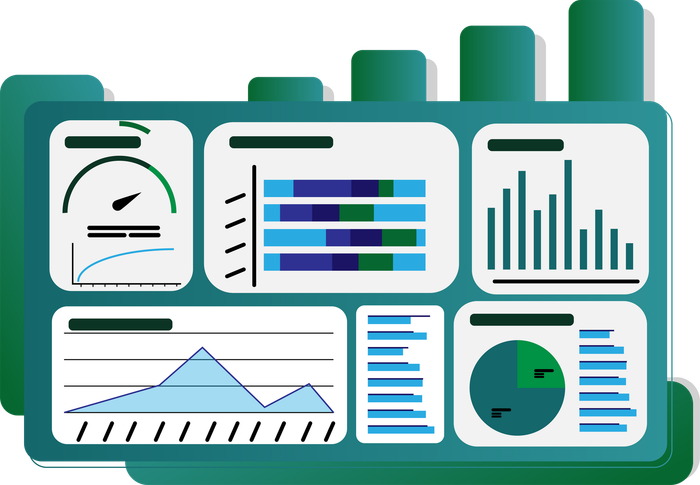 A dashboard with a lot of graphs and charts on it.