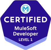 A blue badge that says certified mulesoft developer level 1