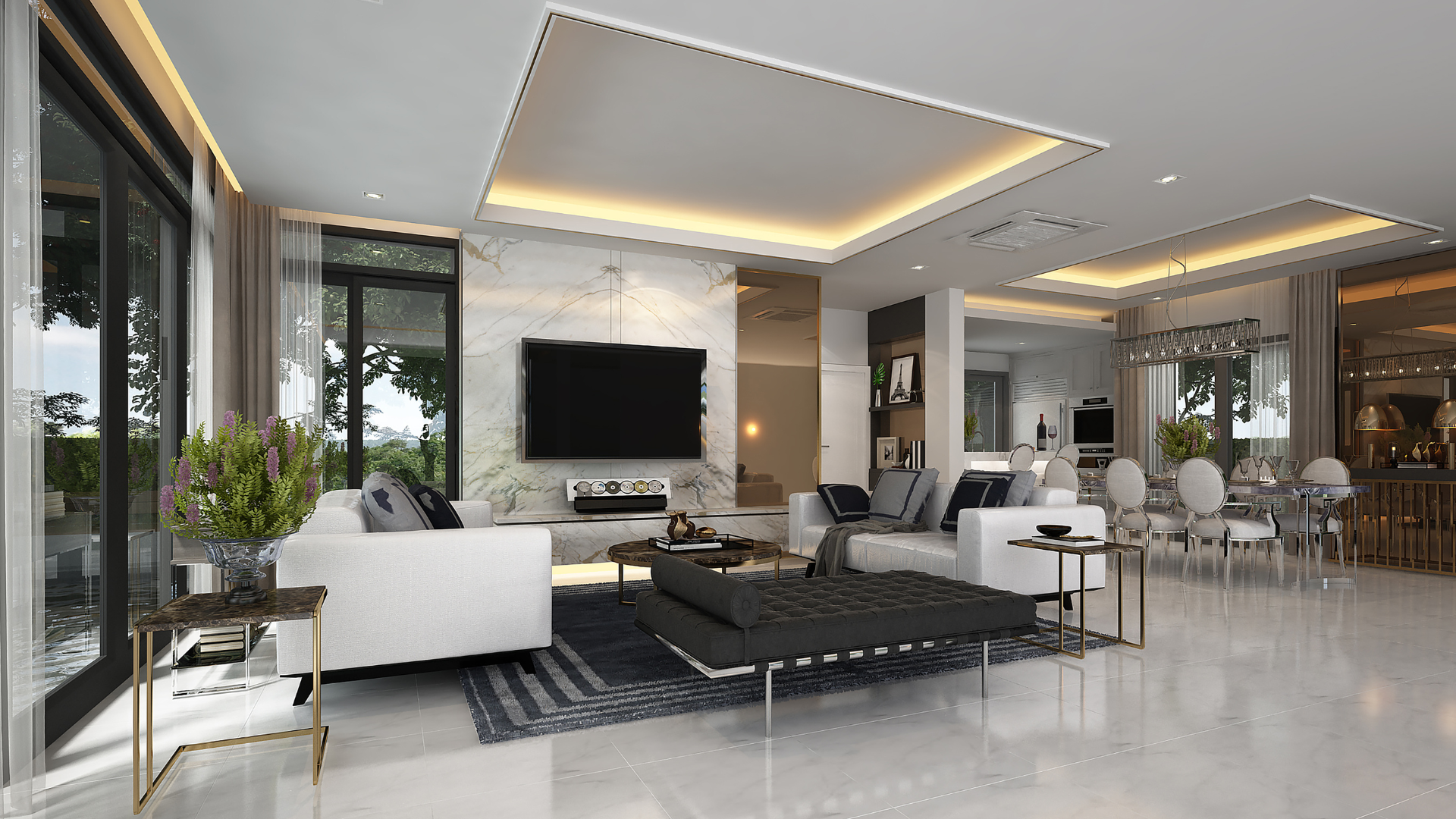 Interior view of new single family home with modern open layout by South Florida construction company