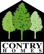 Logo of Country Homes: three green trees inside a black house shape, text "COUNTRY HOMES" below in a white box.