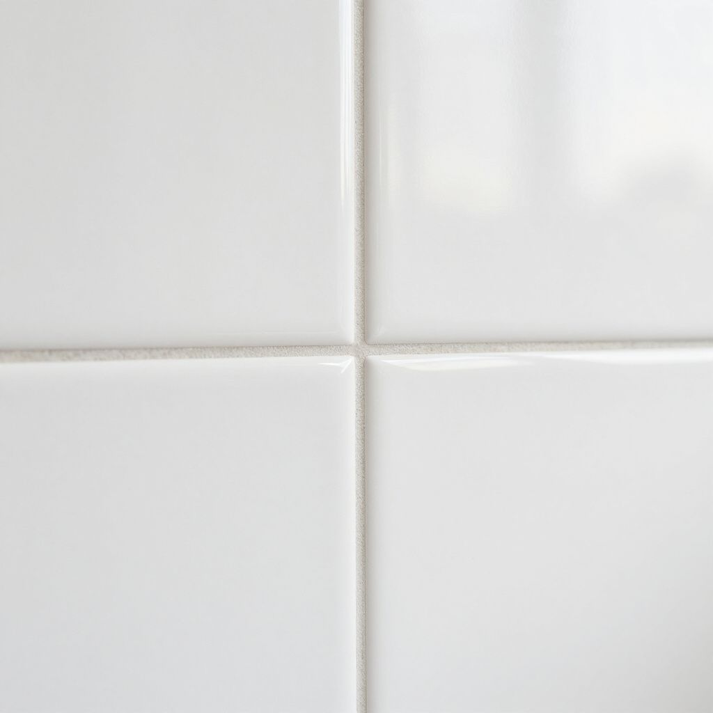White square ceramic tiles with light gray grout.