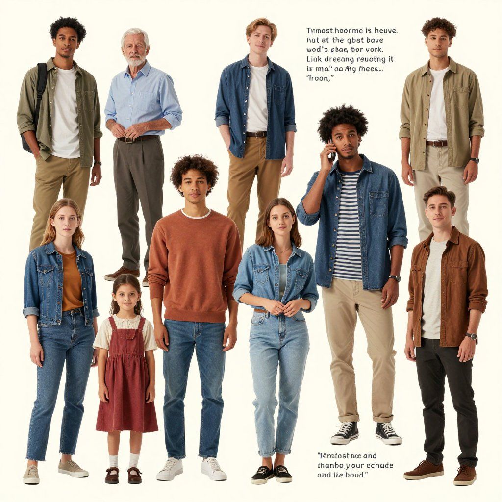 Collection of people in various casual outfits.