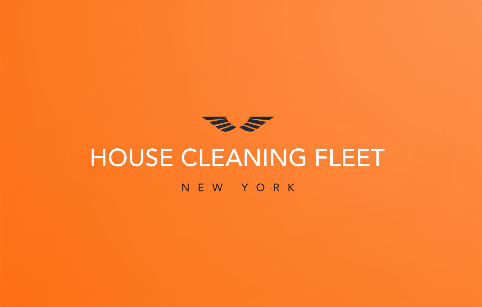 Logo for House Cleaning Fleet, New York, featuring an emblem of stylized wings on an orange background.