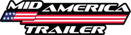 Logo for Mid America Trailer with white text, black outlines, and a red and white striped banner with blue star field.