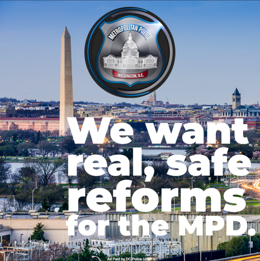 A poster that says we want real safe reforms for the mpd