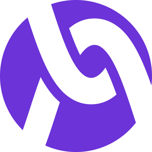 A purple circle with a white swirl inside of it.