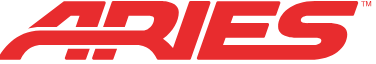 ARIES logo in red, stylized with a strong horizontal design