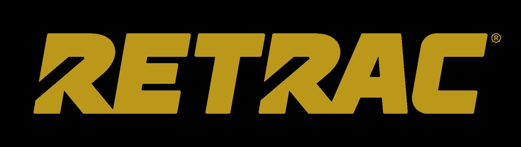 Gold RETRAC logo on a black background
