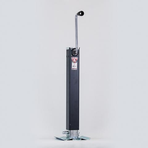 A black hand truck dolly with a tall handle and small wheels on a white background
