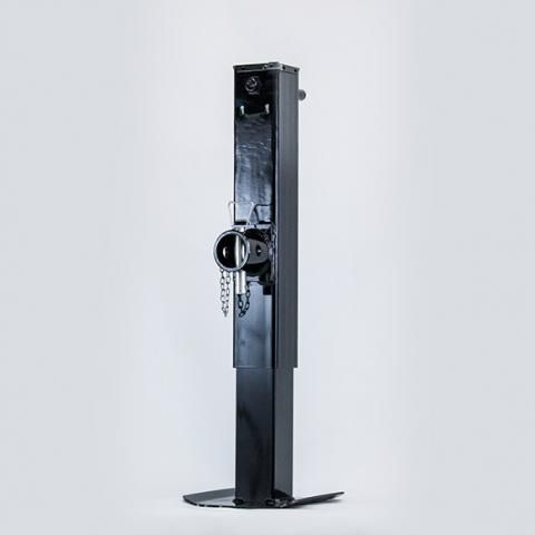 Black pedestal electric water cooler or handwashing station on a white background