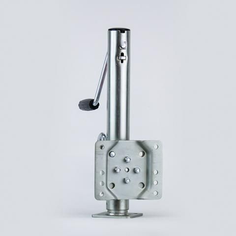 Metal swivel caster with a chrome stem and gray mounting plate on a light background