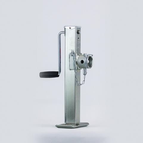 Silver hand-crank exercise machine with a black handle and round foot base on a plain background
