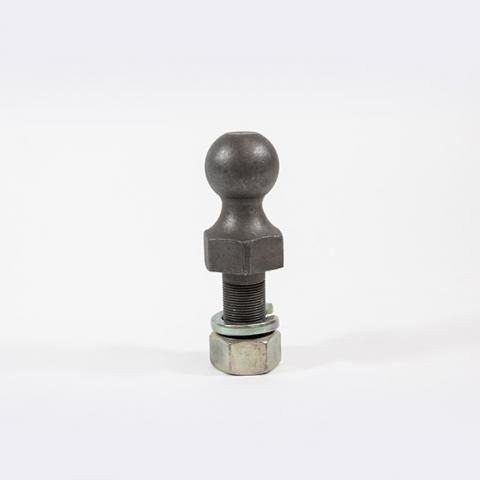 Black threaded knob on a metal bolt with a hex nut, isolated on a white background