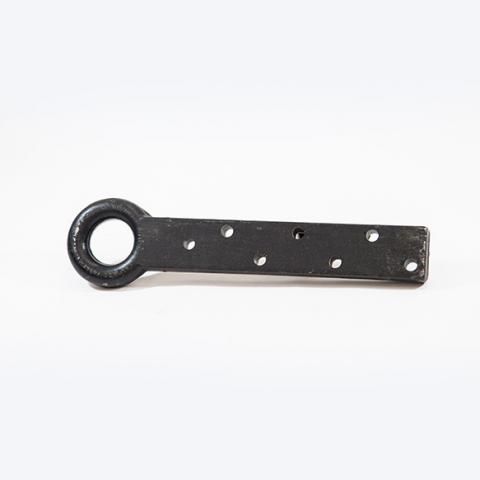 Black metal lever with a circular ring handle and several small holes, isolated on a white background