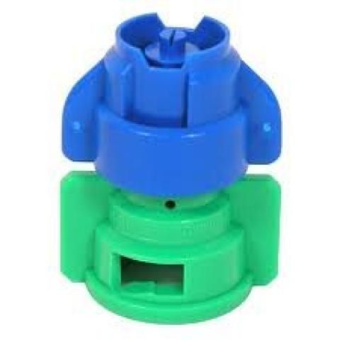 Blue and green plastic toy figure with cylindrical stacked parts on a white background