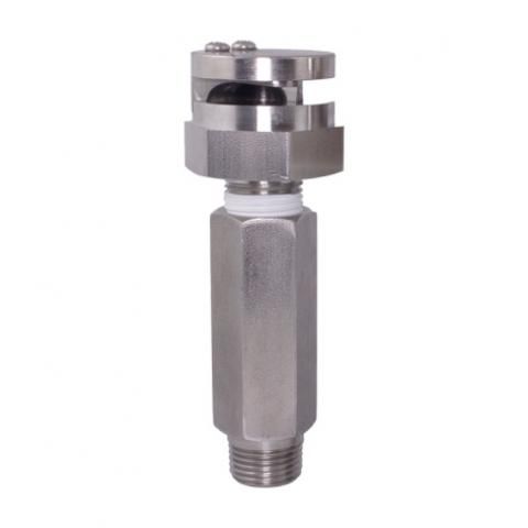 Metallic industrial valve or fitting with threaded ends on a white background