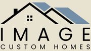 Logo for "Image Custom Homes" featuring a house silhouette in black and blue, with black text below.