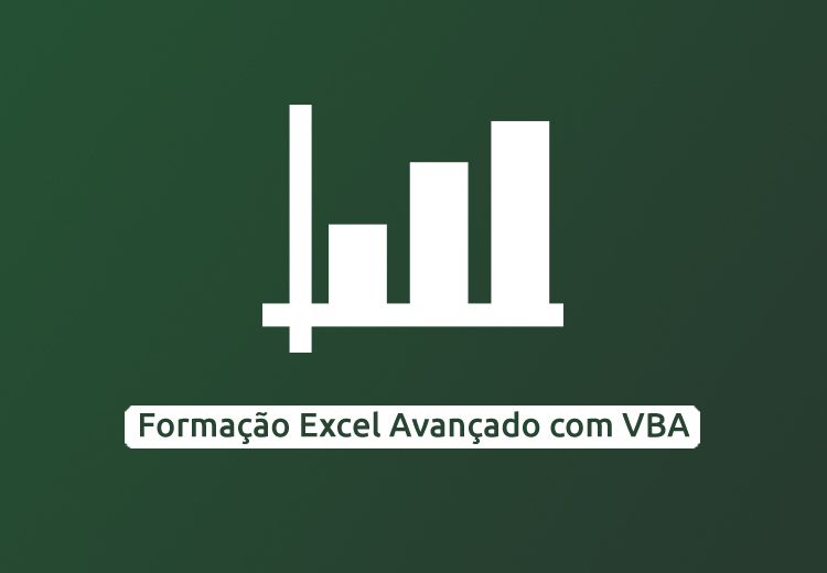 Ícone de gráfico de barra branca em um fundo verde. Texto abaixo: