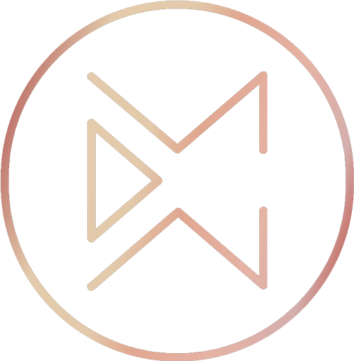 A logo with a triangle in a circle on a white background.