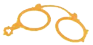 Occhiali da vista con contorno arancione, lenti e aste rotonde su sfondo bianco.