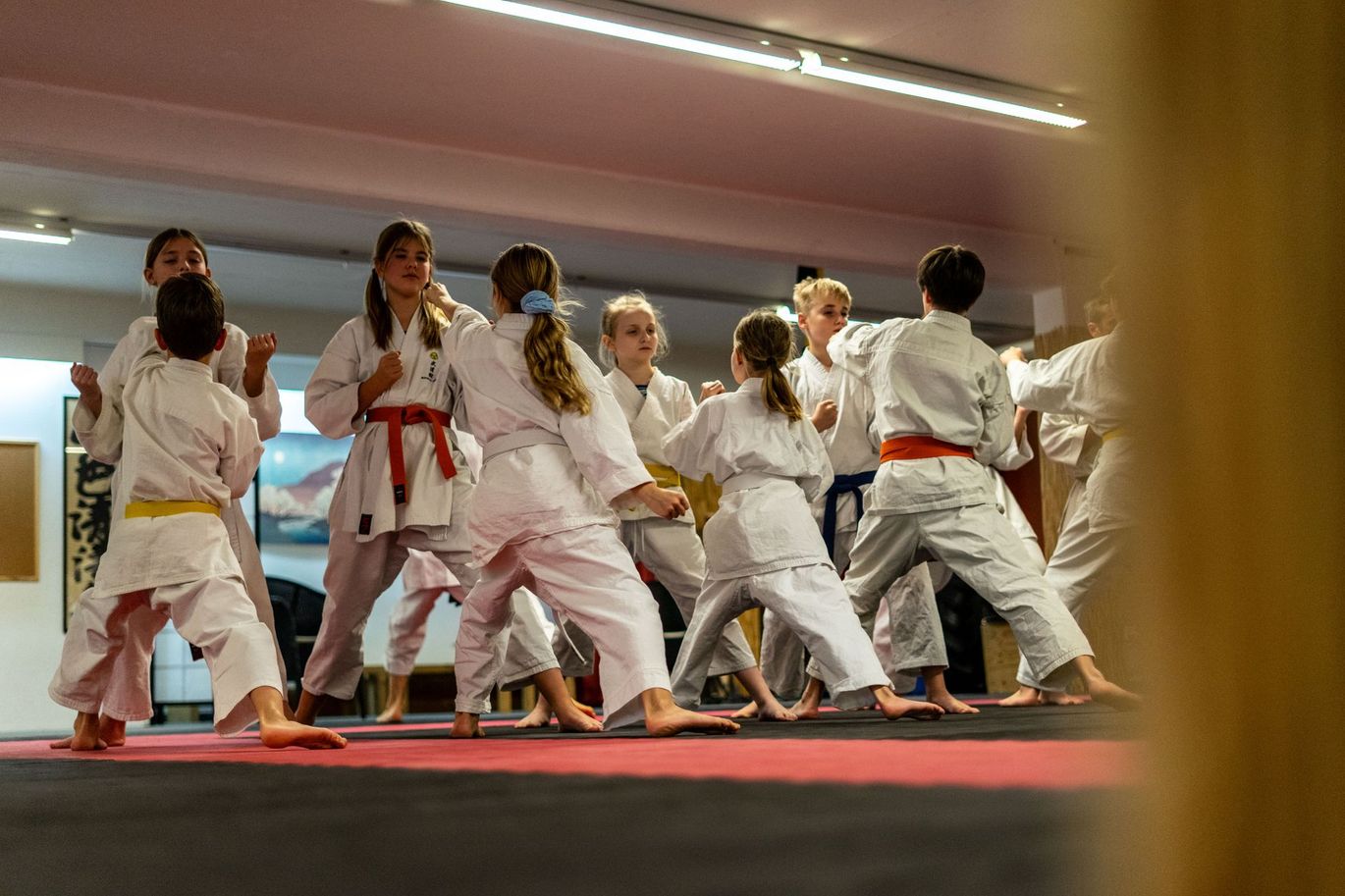 Karateka Kinder üben Schlagtechnik