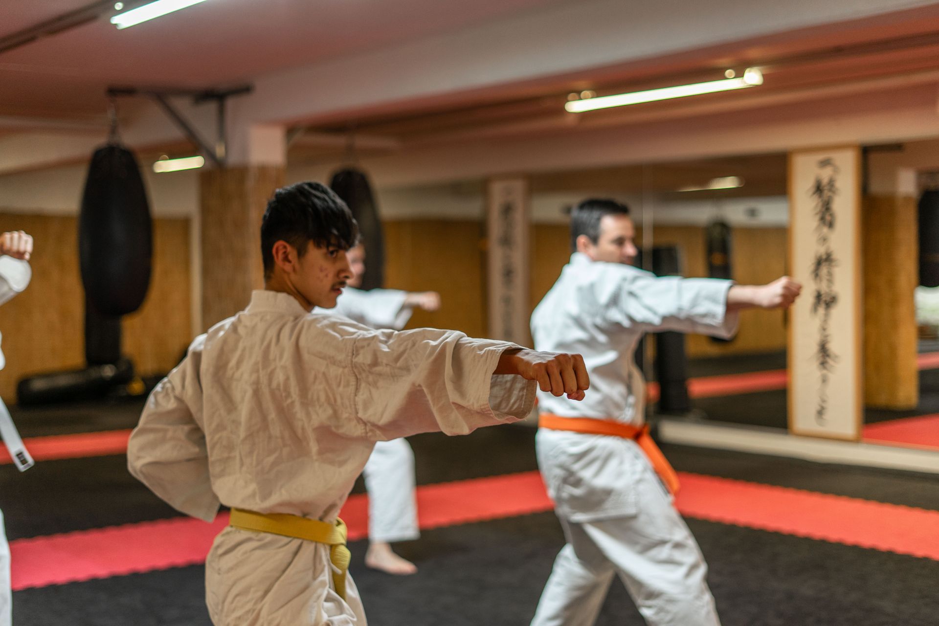 Karateka demonstrieren Karatetechniken