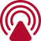 Red circular target-like logo with a white stylized triangular emblem in the center