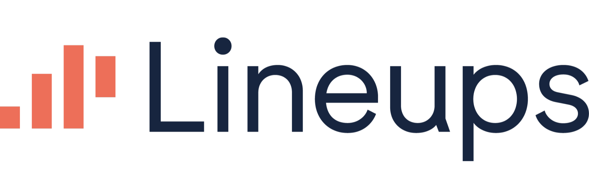 Lineups logo with coral bars and dark navy text on a white background