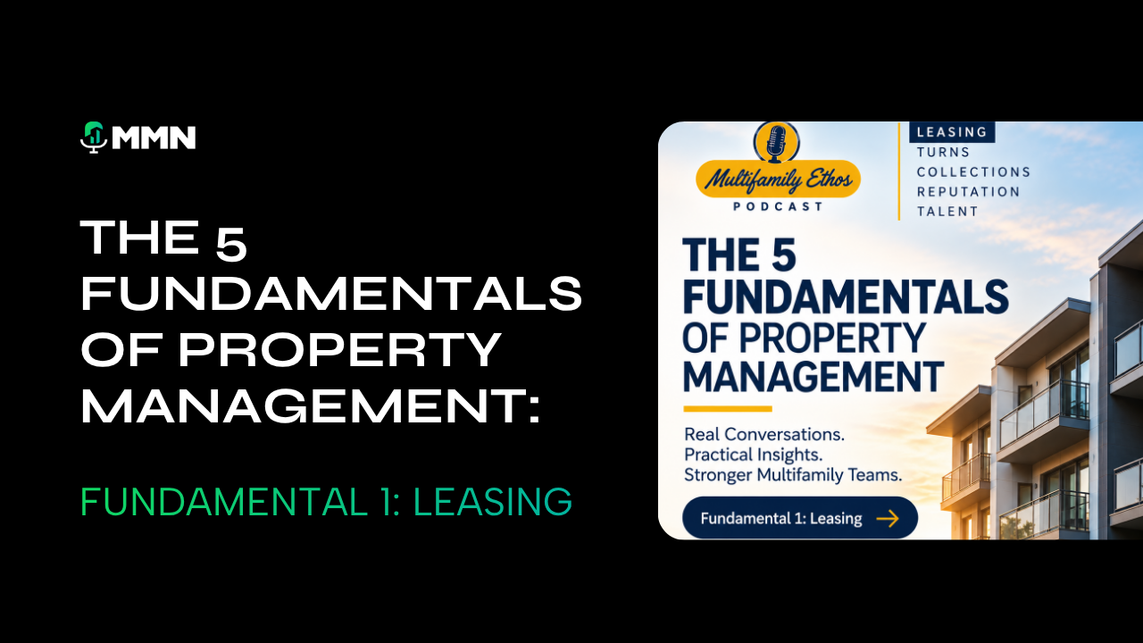 Book cover for “The 5 Fundamentals of Property Management” with a house photo and green title text on black background