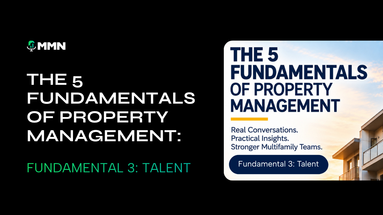 Banner for “The 5 Fundamentals of Property Management: Fundamental 3: Talent,” with a white-and-blue course cover on black background.