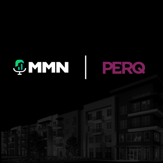 MMN and PERQ logos on a dark background with a faint apartment building silhouette