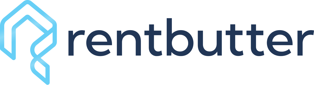Rentbutter logo with blue icon and dark blue wordmark on white background