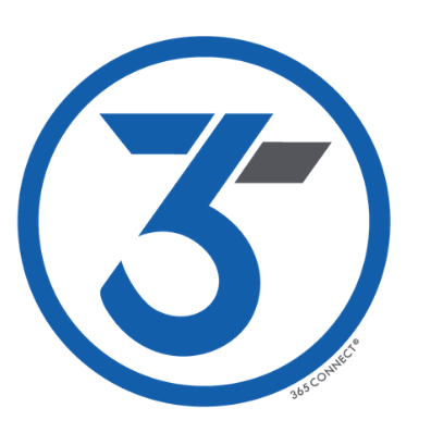Blue circular logo with stylized number 3 and small gray accent, labeled 365CONNECT.