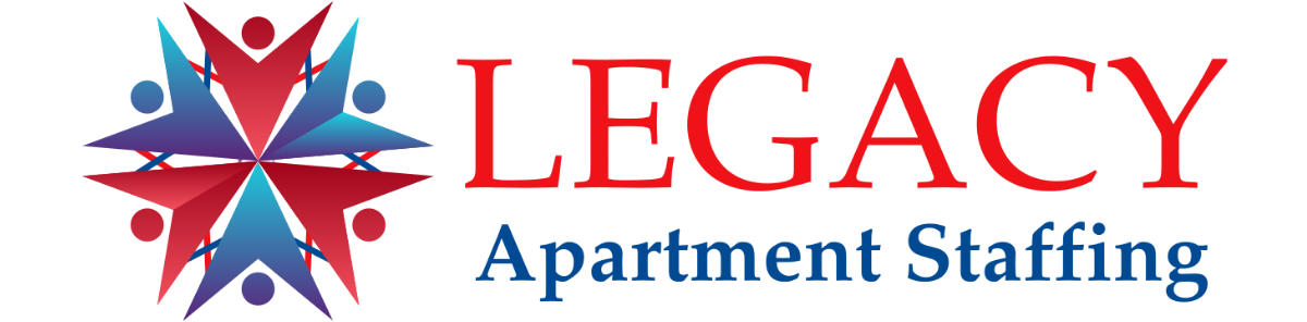 LEGACY Apartment Staffing logo with red and blue star-like emblem and text