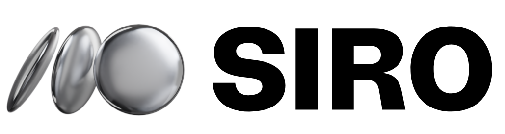 SIRO logo with gray metallic spheres and black text on white background