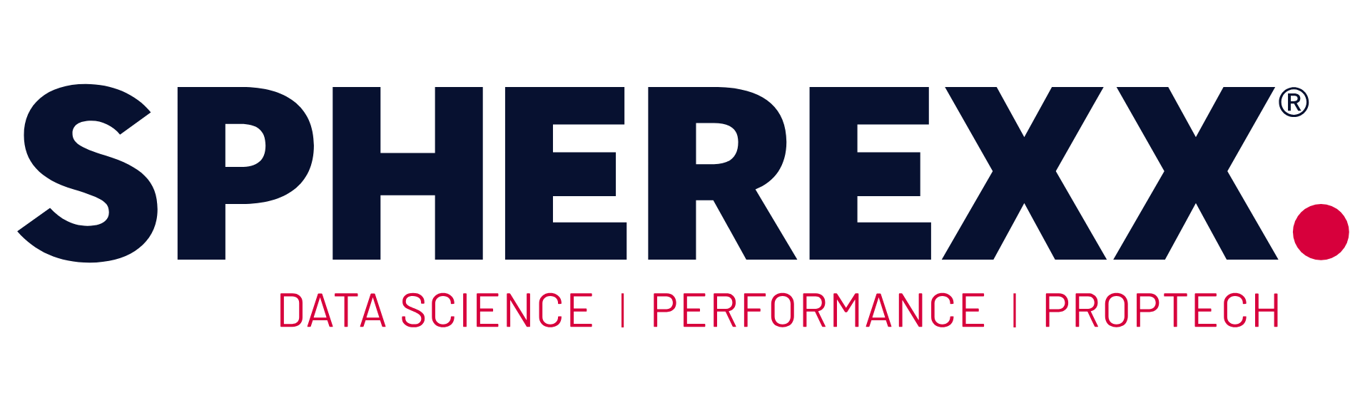 SPHEREXX logo in dark blue with pink dot and tagline “Data Science | Performance | PropTech”